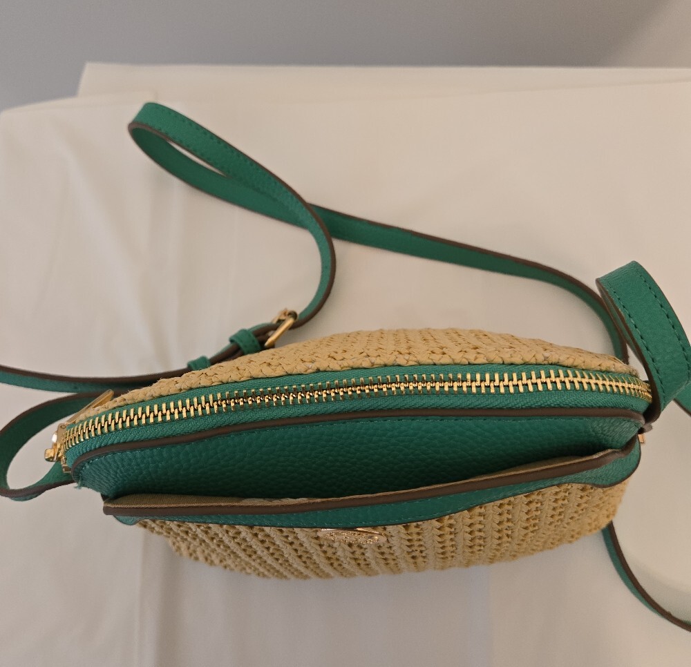 Anne Klein Woven Straw & Green Leather Trim Handbag – Pre‑Loved - Picture 8 of 14
